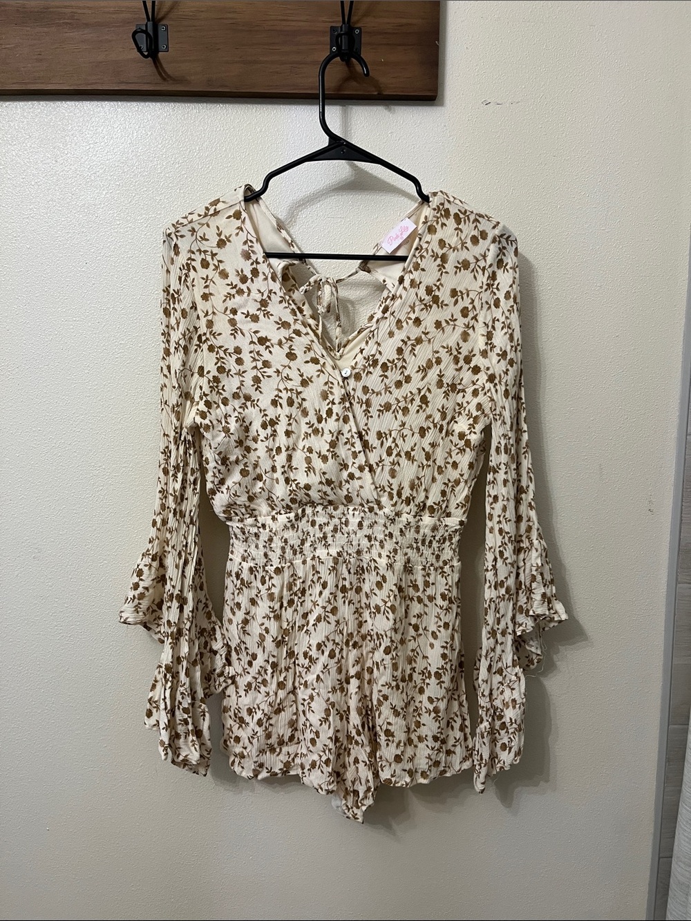 Pink Lily Cream Floral Smocked Waist Romper